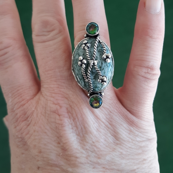 New Tree Agate & Mystic Topaz 925 Silver Ring. - Picture 2 of 8